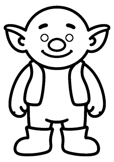 Duende alegre com botas grandes, orelhas compridas e colete curto.