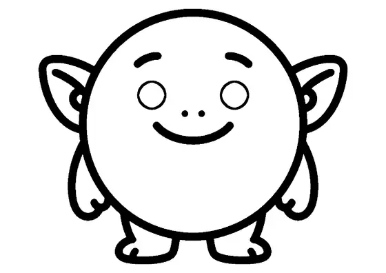 Pequeno duende com barriga redonda, orelhas pontudas e rosto amigável.