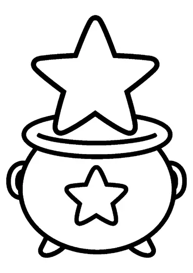 Caldero grande con una estrella en relieve, borde ancho y asa gruesa.