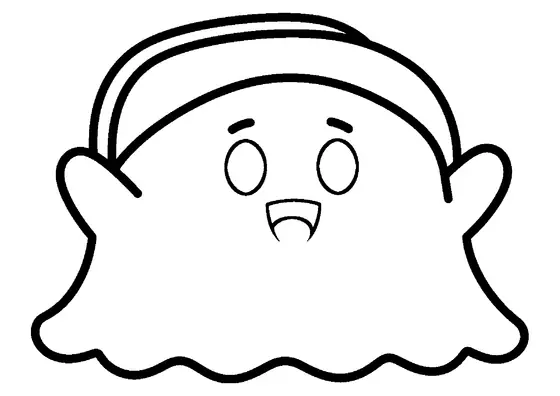 Farol con forma de fantasma amable, un asa y una expresión alegre.