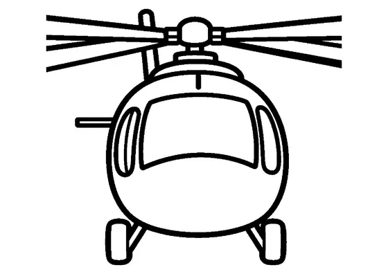 Helicóptero chárter ligero visto de frente, con un gran rotor.