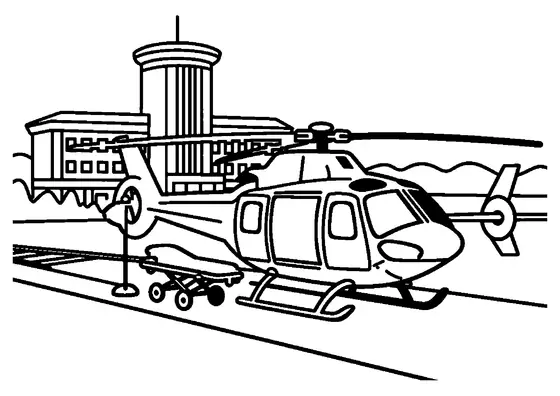 Elicopter medical de salvare pe un heliport aflat lângă un spital.