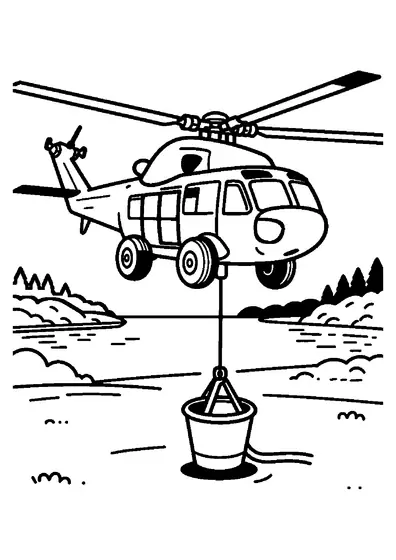 Elicopter mare de pompieri care colectează apă dintr-un lac.