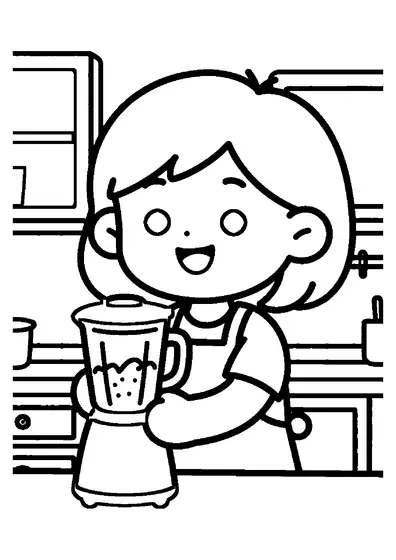 Fată care folosește un blender pentru a prepara un smoothie de fructe în bucătărie