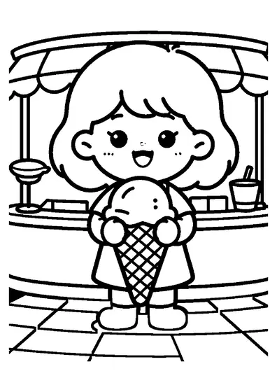 Ein Mädchen sucht an der Theke einer Eisdiele eine Eiswaffel aus.