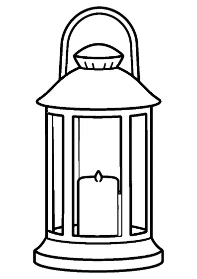 Luminária alta com laterais abertas, uma vela e uma base larga.