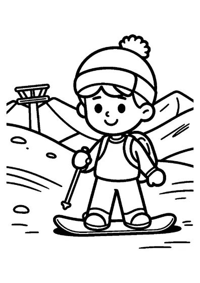 Un băiat îmbrăcat pentru iarnă execută o săritură pe snowboard, pe un versant montan înzăpezit.