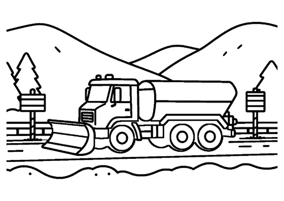 Uno spazzaneve invernale libera dalla neve una strada che attraversa le montagne.