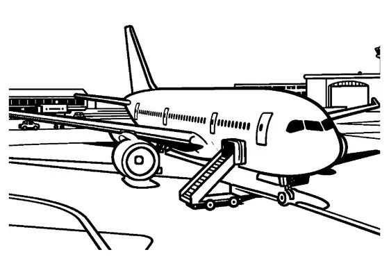Avión de pasajeros en la pista con carro de equipaje, escalerilla y terminal.