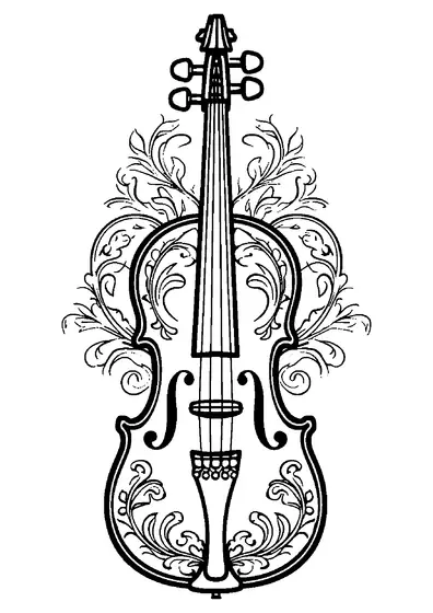 Violín elaborado con bellos adornos florales en la caja de resonancia.