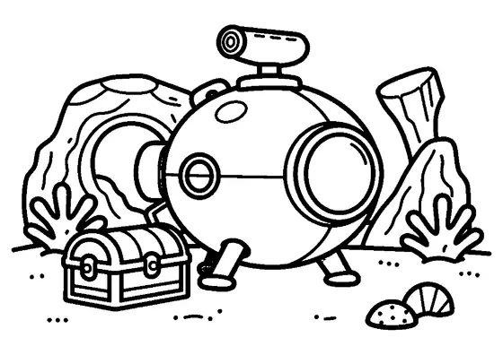 Un bathyscaphe équipé de projecteurs explore le fond de l’océan près d’un récif.