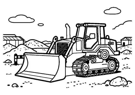 A large bulldozer with a wide blade parked next to a pile of sand at a construction site.