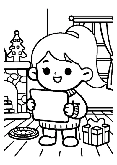 Ein lächelndes Mädchen hält in einem gemütlichen Pfarrsaal eine traditionelle Weihnachtsoblate.