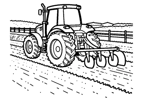 Un tracteur tire une charrue multisoc dans un champ bordé par un haut talus de terre.