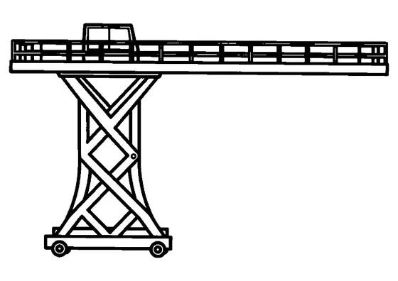 Plataforma de tijera elevada vista de lado sobre un terreno llano.
