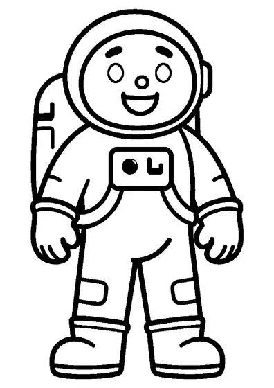 Astronauta sonriente de frente, con un traje espacial grande y guantes.