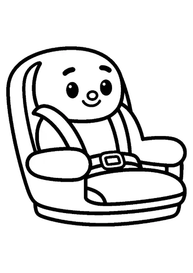 Asiento espacial con respaldo alto, base ancha y cinturones de seguridad.