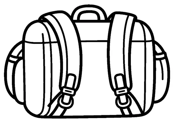 Mochila espacial con carcasa dividida, conductos y depósitos laterales.