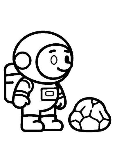Um sismólogo espacial está perto de um grande rochedo com uma fenda visível.