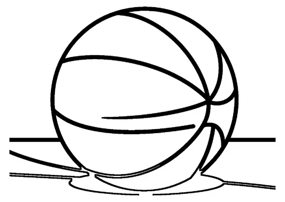 Uma bola de basquete grande em duas linhas de quadra.