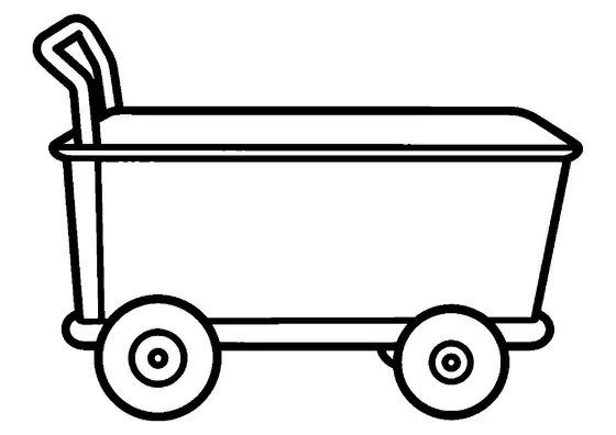 Niedriger Sportgerätewagen mit Griff und großen Rädern.