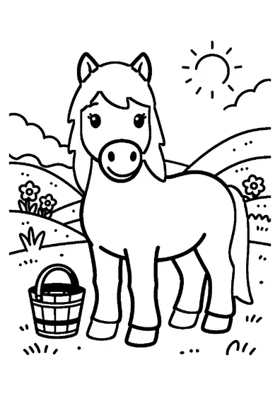 Welsh-Pony inmitten blühender gelber Narzissen auf einer Frühlingswiese.