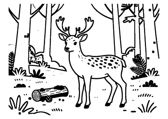 A young deer standing in a woodland glade among clusters of blooming lily of the valley