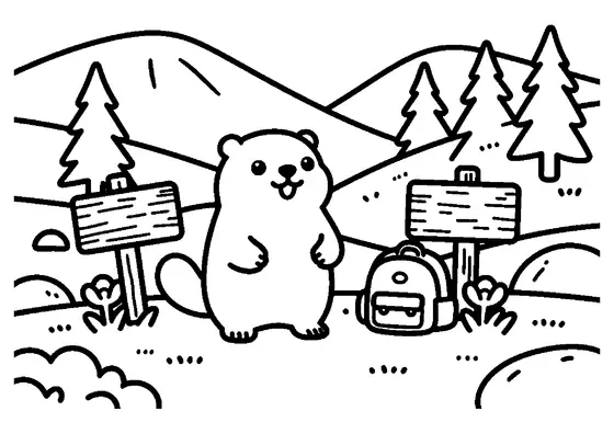 Murmeltier auf den Hinterbeinen neben Krokussen an einem Bergweg im Tal.