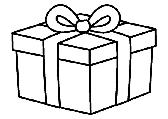 Una grande scatola regalo con coperchio e un largo nastro incrociato.