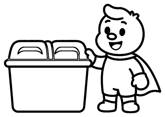 Un pequeño ecologista aparece junto a un gran contenedor de reciclaje sin texto.