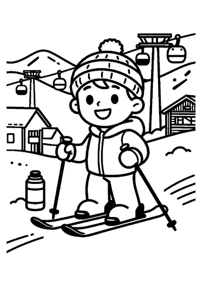 Un niño esquiador sonriente sostiene sus bastones sobre una pista de nieve en la montaña.