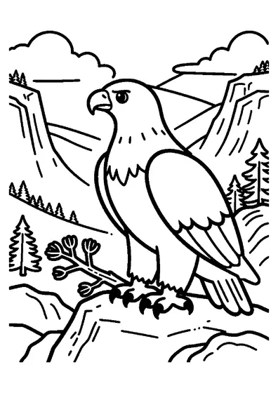 Ein majestätischer Steinadler sitzt auf einem Felsen über einem Bergtal.