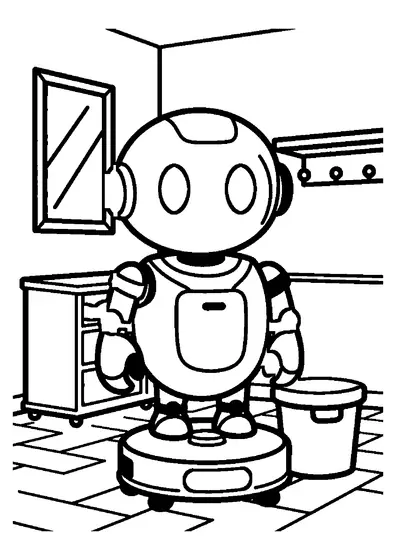 Un robot aspirador limpiando el suelo en el pasillo de una casa moderna