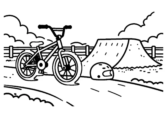 Una bicicleta de dirt jump en una pista de tierra con rampas y obstáculos