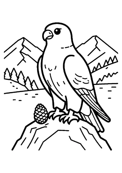 Un halcón peregrino se posa con orgullo sobre una roca en una cresta montañosa.