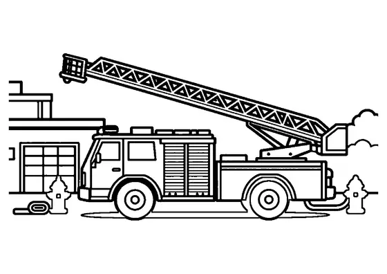 Ein Feuerwehrfahrzeug mit Hubarbeitsbühne steht auf dem Platz vor der Feuerwache.