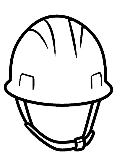 Capacete de construção da frente com casca arredondada, aba e fita, a ocupar toda a página.