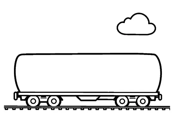 Vagón de mercancías sobre las vías, con un gran lateral liso para colorear, ruedas y una nube en el cielo.