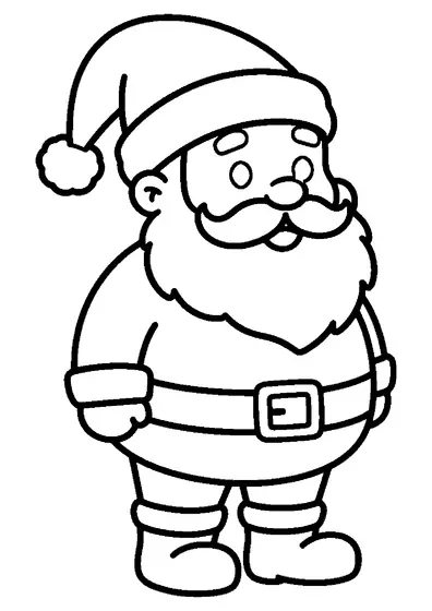 Vista di profilo di Babbo Natale con il cappello natalizio e grandi stivali invernali.