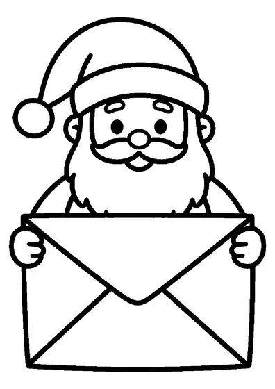 Babbo Natale sorridente che tiene in mano una grande busta da lettera.