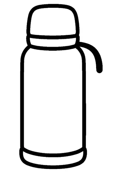 Grand thermos fermé, muni d’une poignée et d’un gobelet.