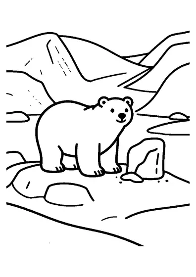 Un ours polaire se tient près d’une congère et d’une plaque de glace, sur une crête arctique.