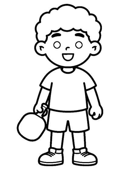 Ein lächelnder junger Spieler steht von vorn da und hält einen Pickleball-Schläger an seiner Seite.