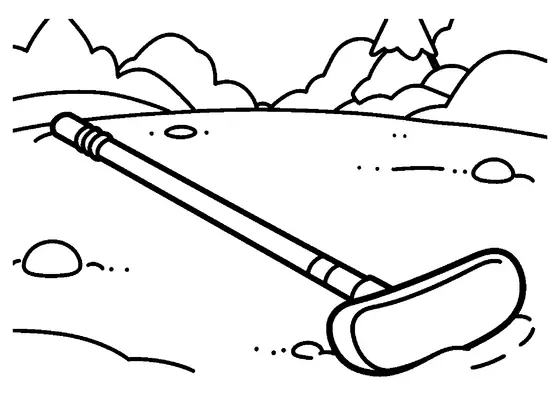 Palo grande de bandy con mango largo y pala curvada.