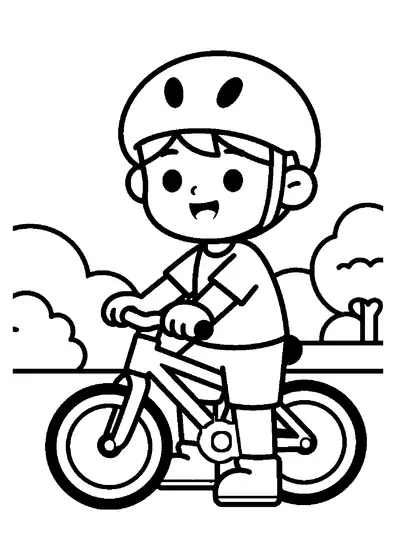 Joven ciclista sonriente de pie y en calma junto a su bicicleta.