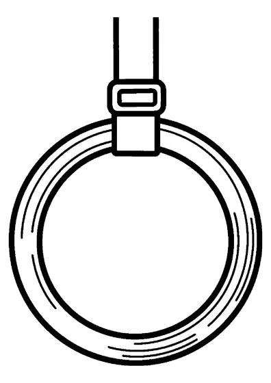 Grande anello da ginnastica appeso a una larga cinghia.