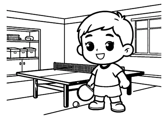 Un joven jugador de tenis de mesa sosteniendo una pala junto a una mesa de ping-pong.