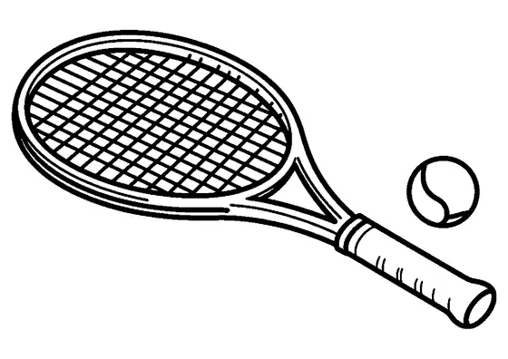 Una grande racchetta da tennis appoggiata in diagonale accanto a una pallina sul campo.