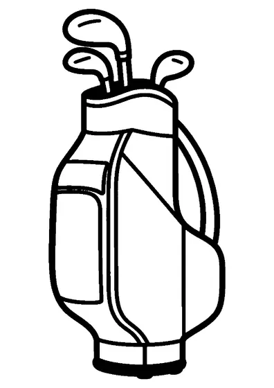 Grande sacca da golf riempita con diverse mazze e provvista di tasca laterale.