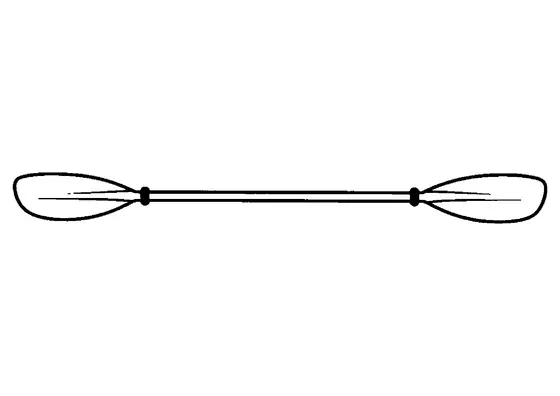 Ein großes Doppelpaddel für ein Kajak mit breiten Paddelblättern.